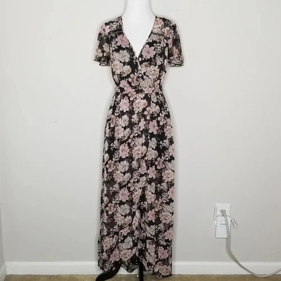 Band of Gypsies Black Floral Maxi Dress XS - Picture 1 of 7